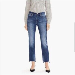 J. Crew Blue Med Wash Slim Broken In Boyfriend Jeans Raw Hem Size 32/14